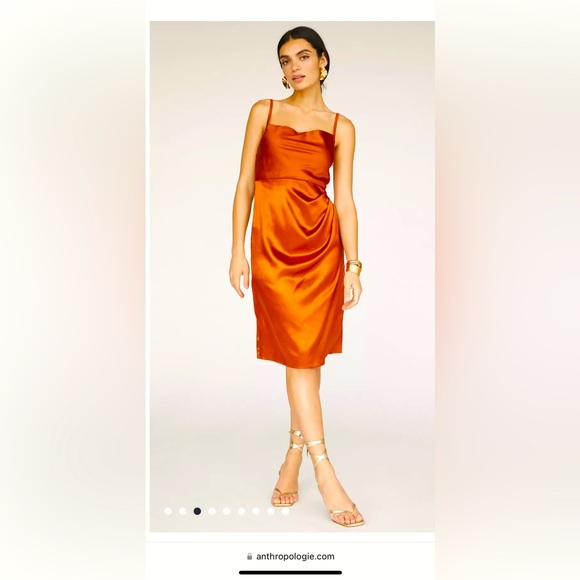 🧡Anthropologie Ruched Copper Satin Dress🧡 - Picture 1 of 6